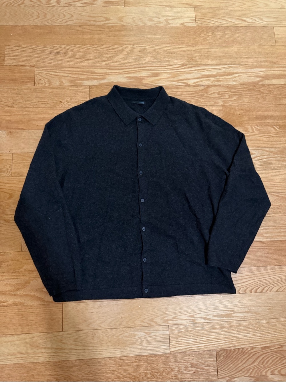 2026 Zara Man 100% Wool Button-Up Cardigan Sweater, Gray/Black Melange, size XL